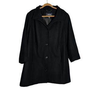 NWOT Lands End Black Wool Blend Button Front Long Coat Size 20 W/P